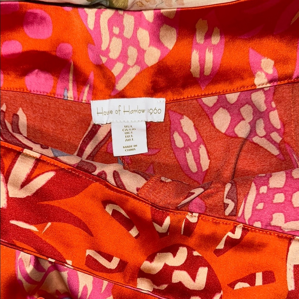 House of Harlow 1960 Vibrant Orange Floral Pants set satin - Picture 4 of 8
